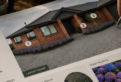 Photorealistic finished garden visualisation showing proposed planting and layout